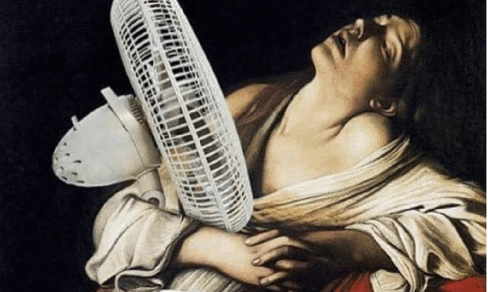 Mujer Con Ventilador
