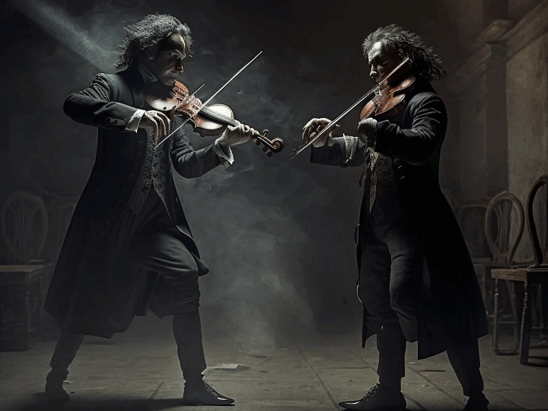 Dos Violinistas Enfrentandose