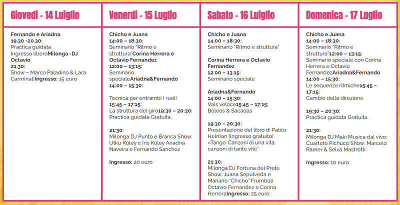 Milano Tango Fest - Programa Festival Tango.