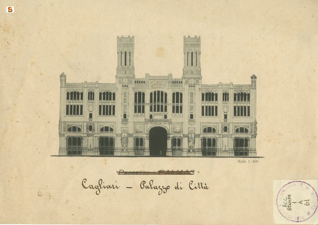 Prospetto Originale Palazzo Civico Cagliari (fonte Sardegna Digital Library)