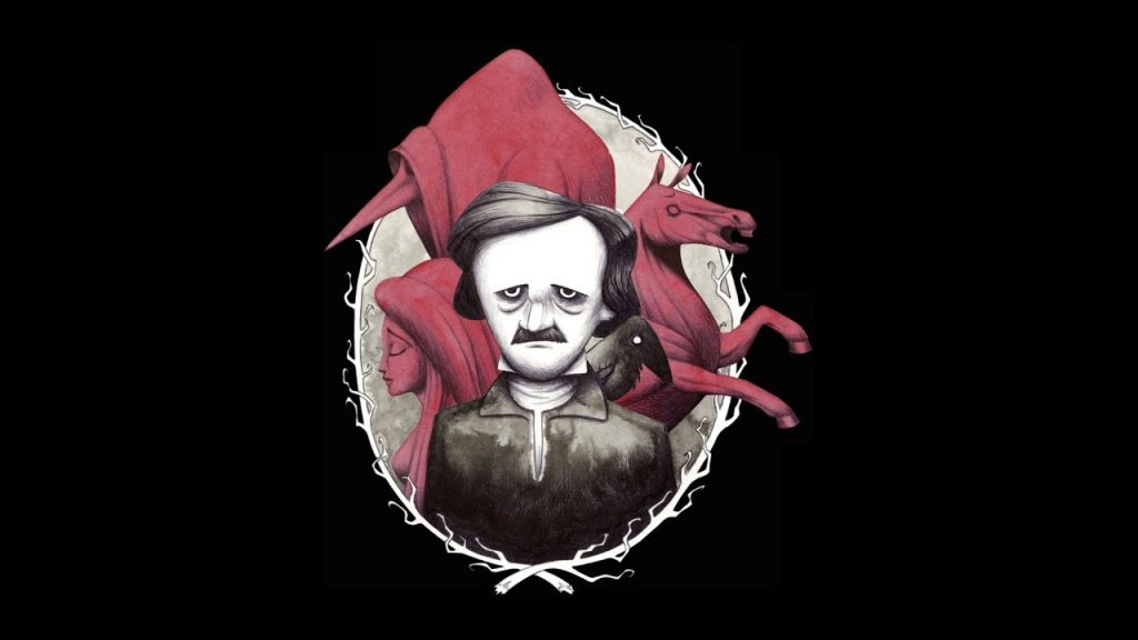 Una caricatura del grande scrittore statunitense E- A. Poe. Autore di innumerevoli racconti dello orrore.