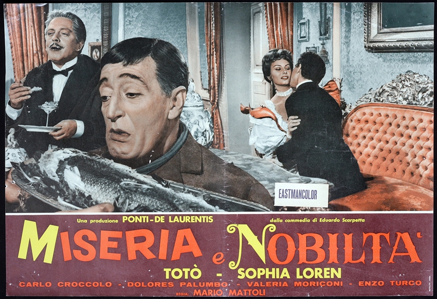 Locandina del film 'Miseria e Nobiltà' del 1954. Una vicenda che ricorda molto quella cagliaritana con la sua Miseria e nobiltà alla casteddaia: Su Basciu