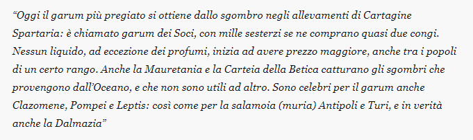 Descrizione di Plinio Il Vecchio riguardo la produzione della salsa Garum da parte dei Greci