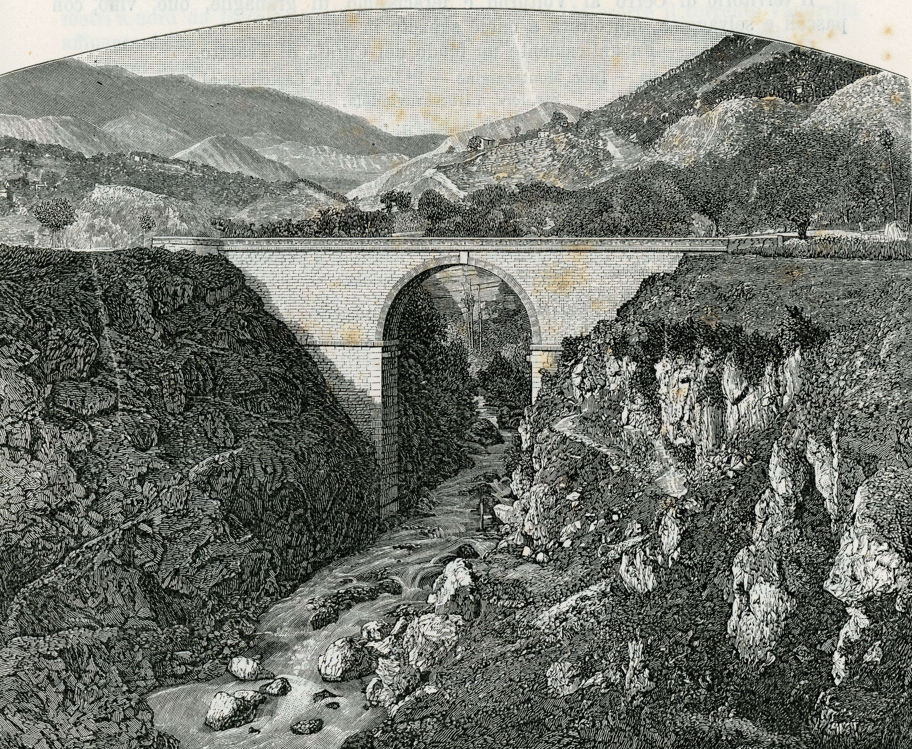 Cerro al Volturno: ponte sul fiume Volturno (xilografia di Barberis).