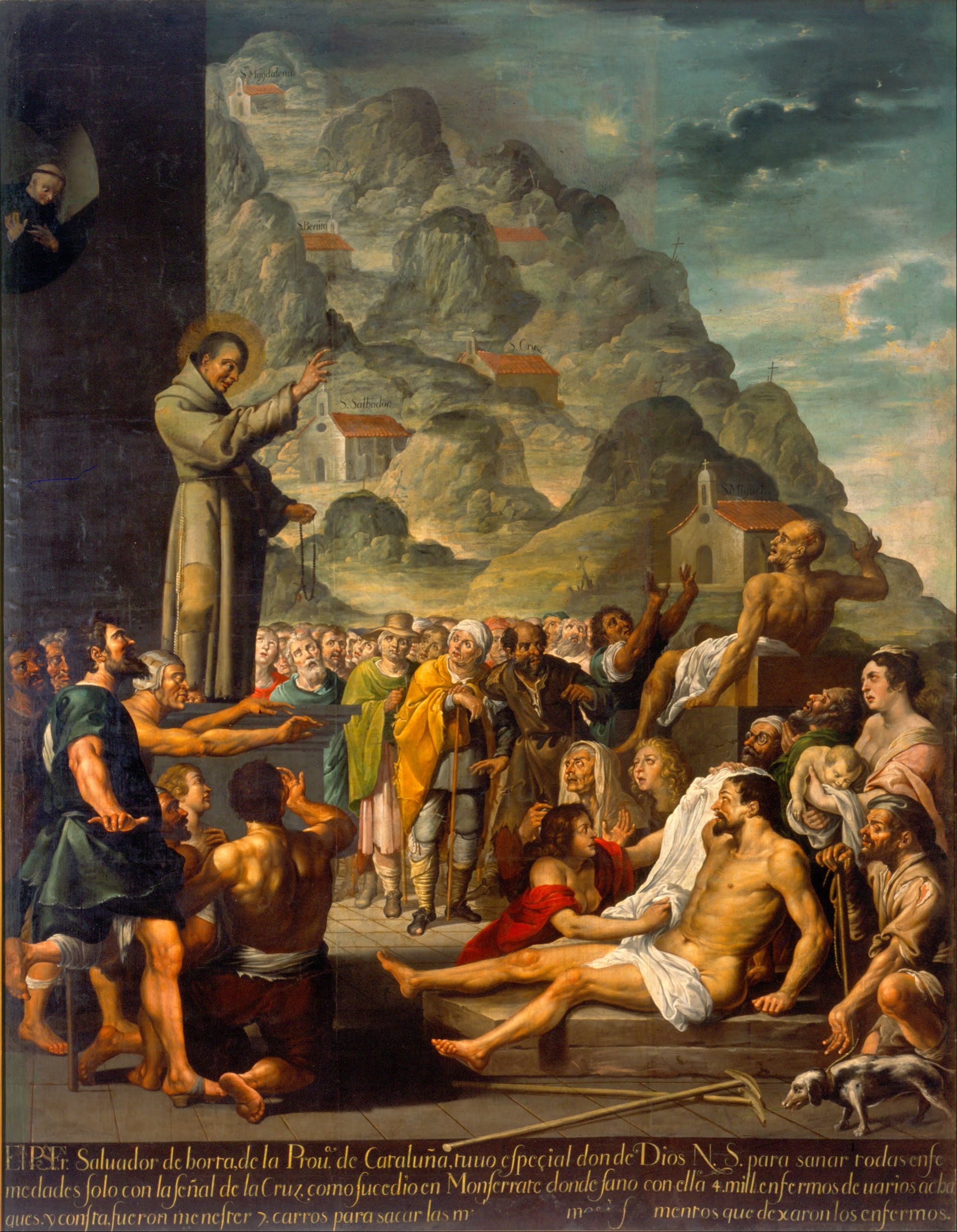 Un dipinto che raffigura Fra Salvatore da Horta mentre compie un miracolo