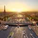 Aerial View Of Paris With Eiffel Tower And Seine River