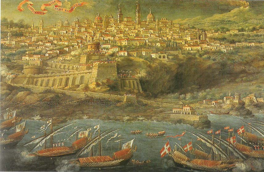 Il passaggio della flotta don Redin davanti ad Acireale in un dipinto di Giacinto Platania, oggi conservato alla Pinacoteca Zelantea. Foto di: Maria Lo Sposo