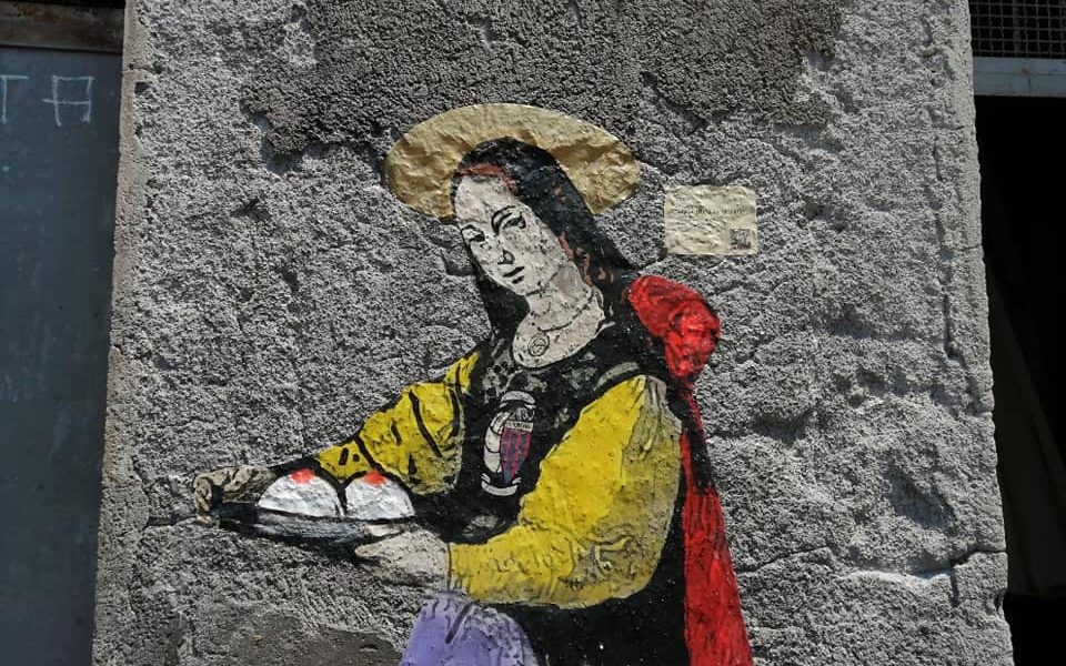 la Sant'Agata realizzata da Tvboy alla pescheria di Catania