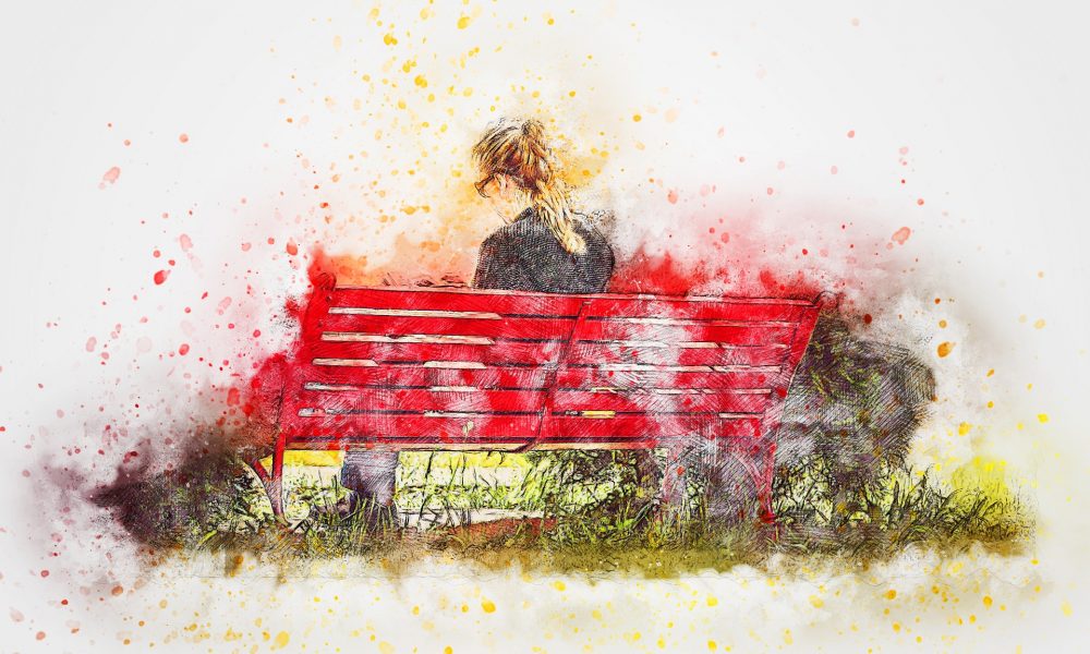 Panchine colorate: ragazza seduta