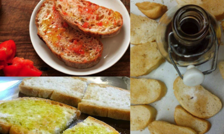 La merenda del passato in versione salata comprende pane caldo con olio, origano, basilico, pomodoro, salumi fatti in casa