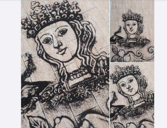 Daniela Marino, con la cenere dell'Etna, ha disegnato il volto bello e serafico di Agata riportando scrupolosamente i dettagli. 