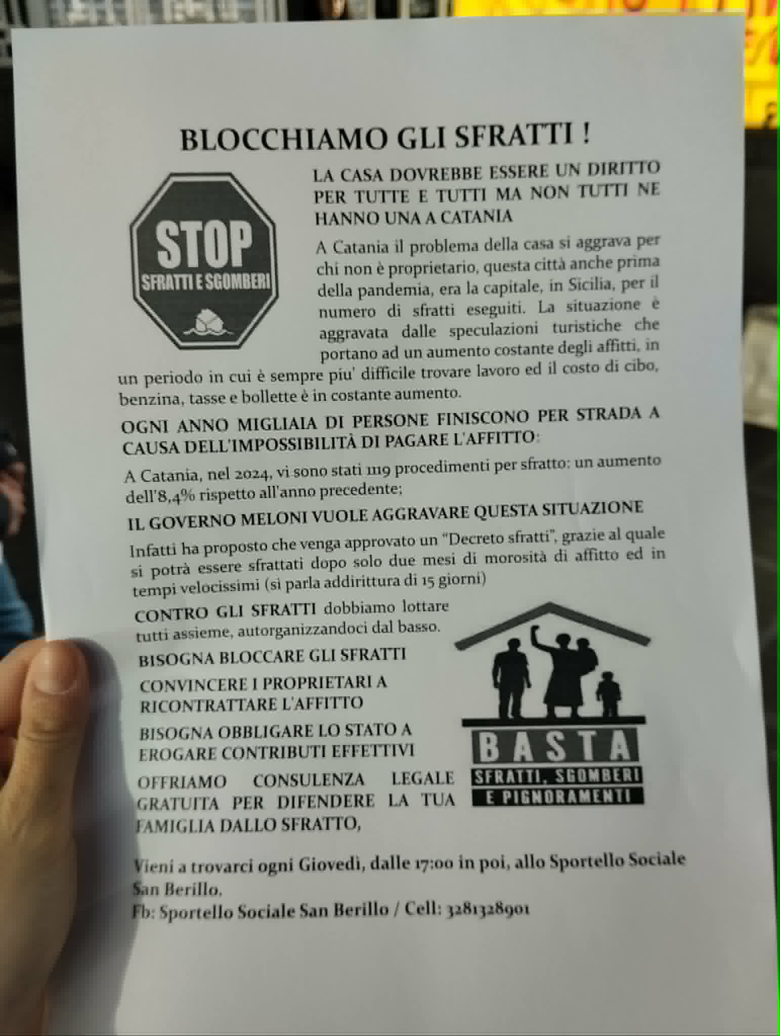 Reddito minimo garantito individuale, volantino contro gli sfratti