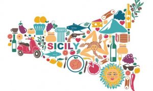 La lingua siciliana - una stampa colorata della sicilia