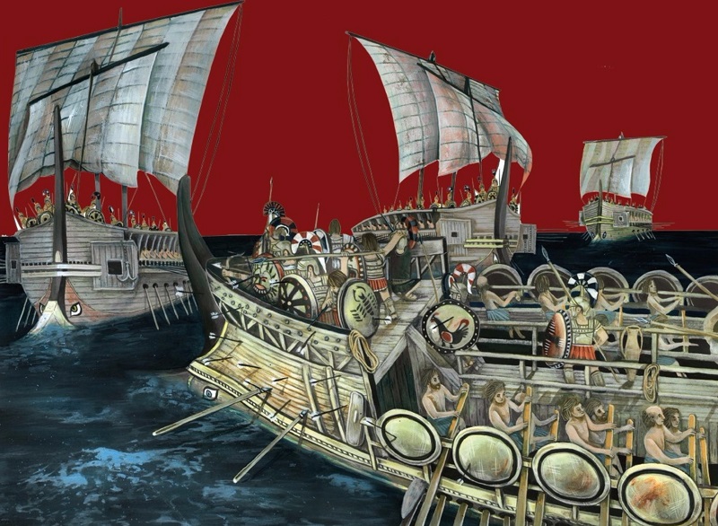 Le tre Navi Greche Di Gela - illustrazione di navi greche