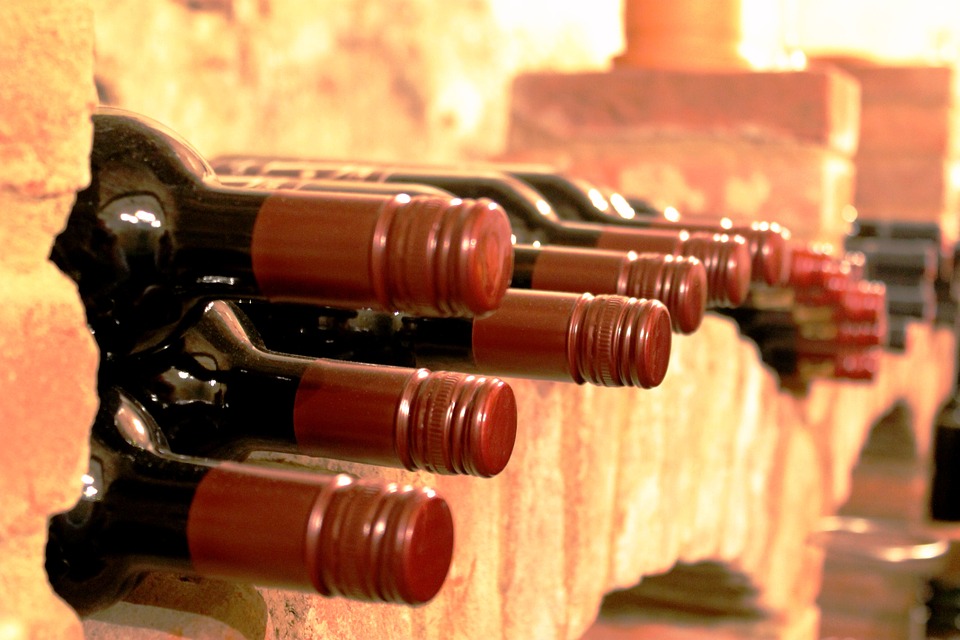 Vino Nuovo in tante Bottiglie allineate in una cantina