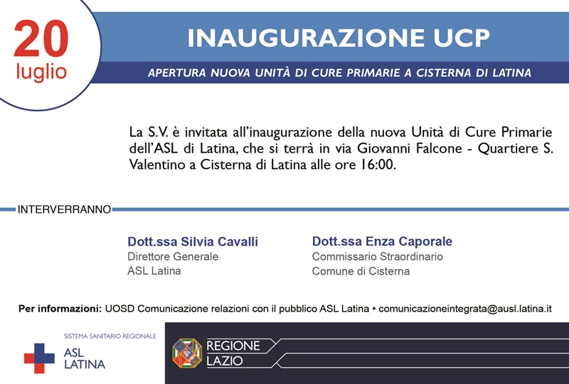 Nuovo centro di Unità di Cure Primarie - Invito Inaugurazione Ucp Cisterna di Latina