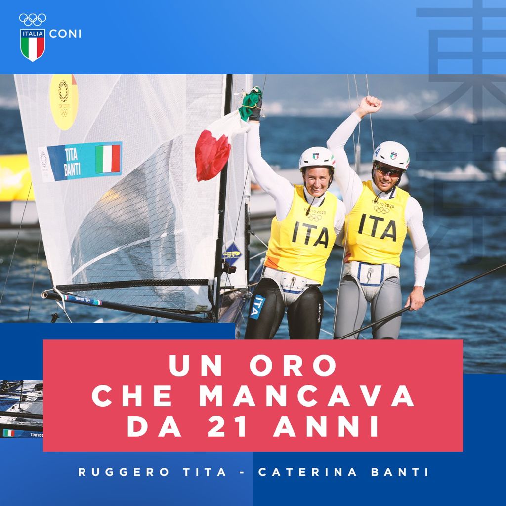 Oro italiano nella vela - Catamarano e i due atleti italiani