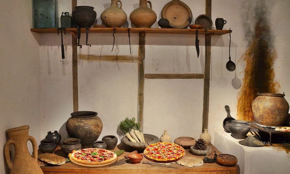 Le origini della pizza - Vecchio Focolare romano con focacce ricostruito