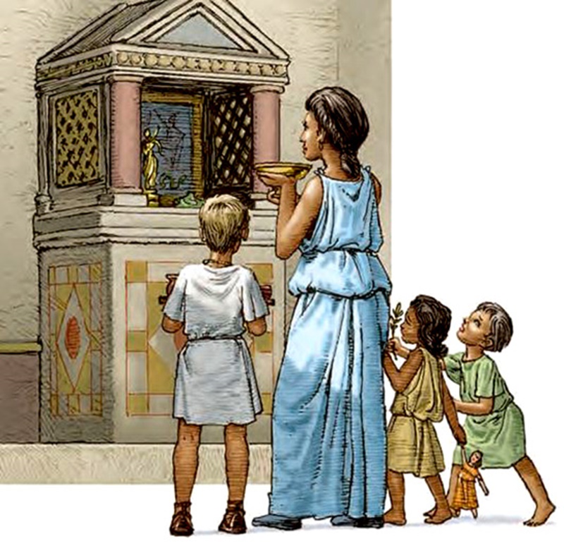 ll culto dei defunti dei Romani- Larario e bambini con voti