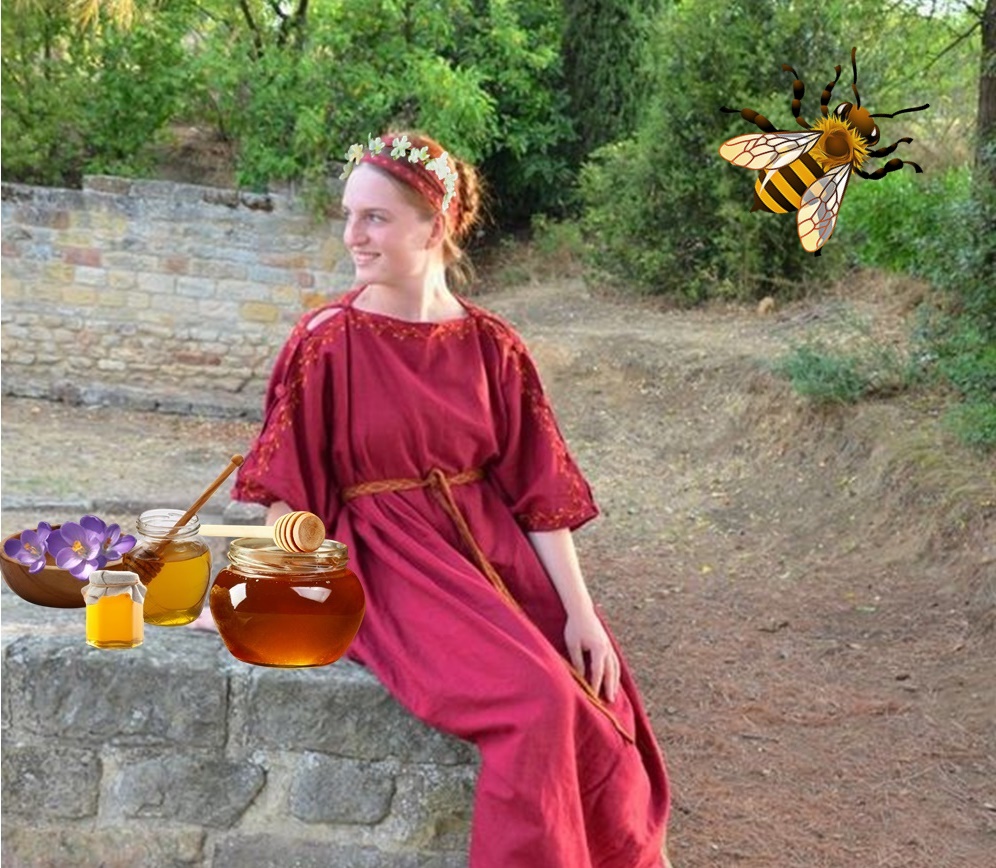 Giornata mondiale delle api - Venditrice Di Miele Seduta con abito rosso