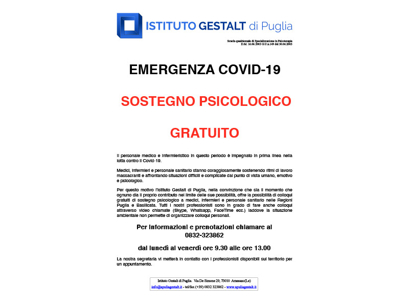 Istituto Gestalt Di Puglia Locandina Emergenza Coronavirus