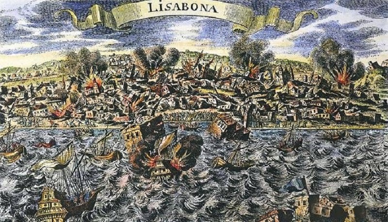 Terremoto di Lisbona - un disegno raffigurante i disastri del sisma
