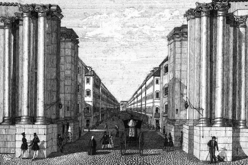 L'arco Da Rua Augusta in un disegno del 1820