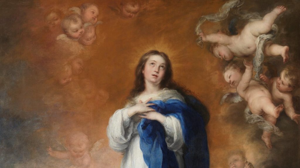 Un dettaglio del dipinto "Immacolata Concezione dei Venerabili" del pittore spagnolo Murillo