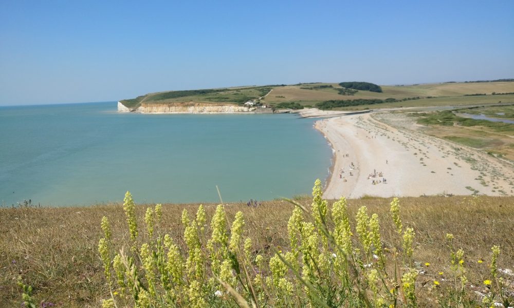 Spiaggia di Cuckmere Haven vista dalla prima scogliera di Seven Sisters