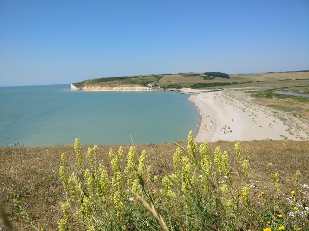 Spiaggia di Cuckmere Haven vista dalla prima scogliera di Seven Sisters