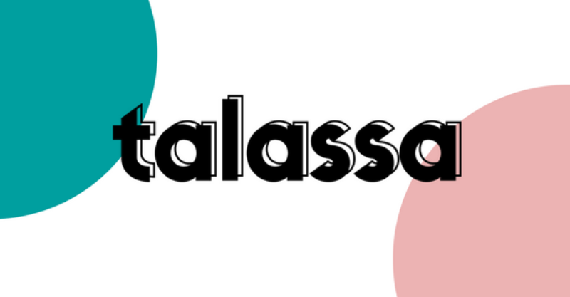 logo colorato rosa e verde del sito di musica con su scritto Talassa