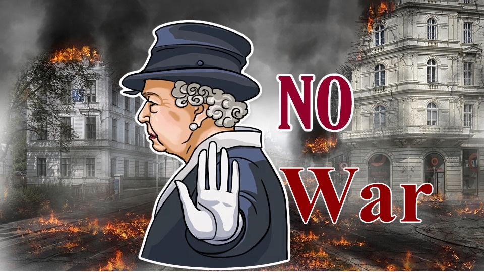 Elisabetta II contro la guerra - la sovrana in un cartoon