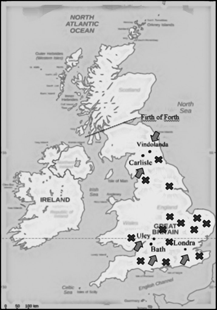tavoletta romana - Cartina Della Britannia con luoghi indicati