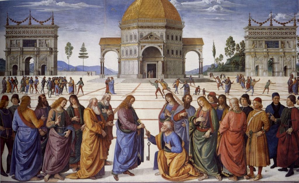 Chiesa di San Pietro. Dipinto del Perugino in cui Gesù consegna le chiavi a San Pietro