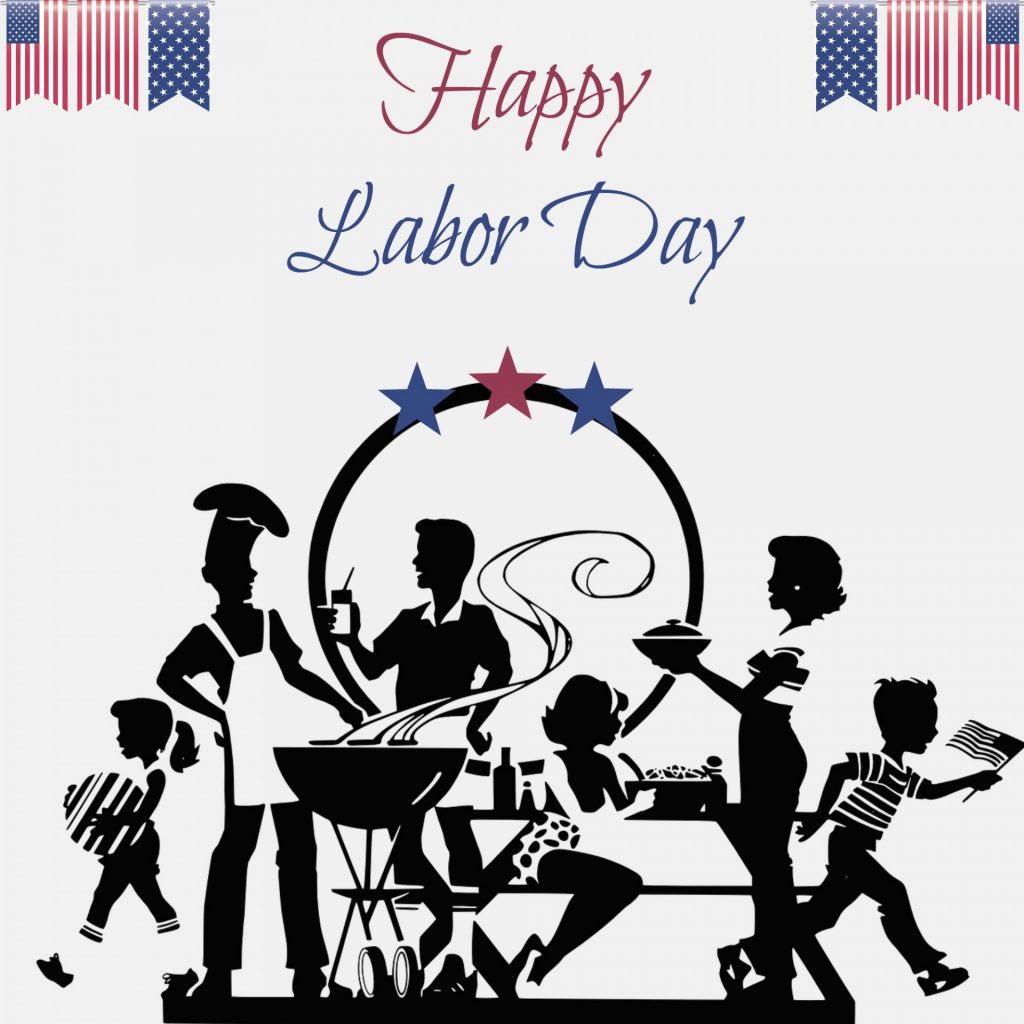 Labor Day. Locandina con scritte e disegni stilizzati per la festa del Labor Day