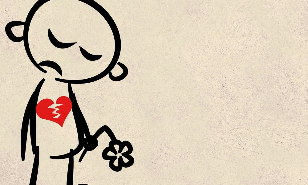 Museum of broken relationships. Vignetta raffigurante un omino stilizzato dal cuore spezzato