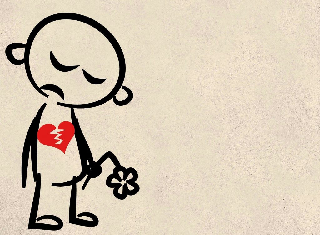Museum of broken relationships. Vignetta raffigurante un omino stilizzato dal cuore spezzato