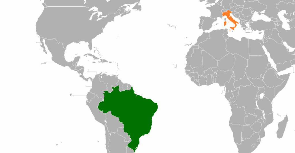 língua italiana - Mapa Brasil Italia