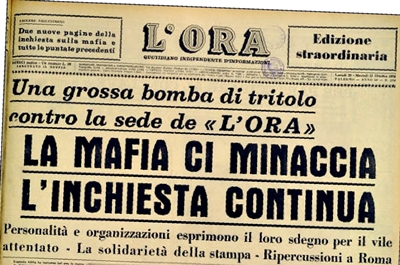 L'Ora, prima pagina del 20 ottobre 1958: "La mafia ci minaccia, l'inchiesta continua"