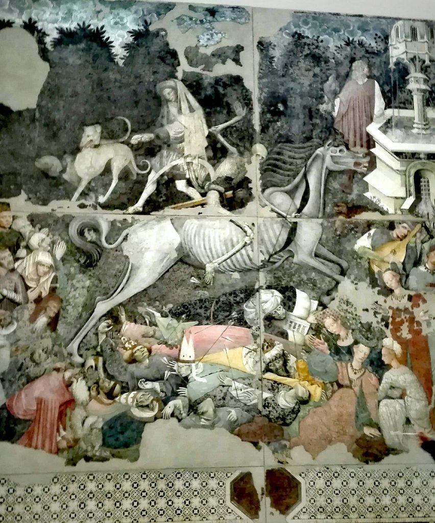 La composita e ricca rappresentazione della morte nell'affresco custodito oggi a Palazzo Abatellis denominato "Il Trionfo della Morte"