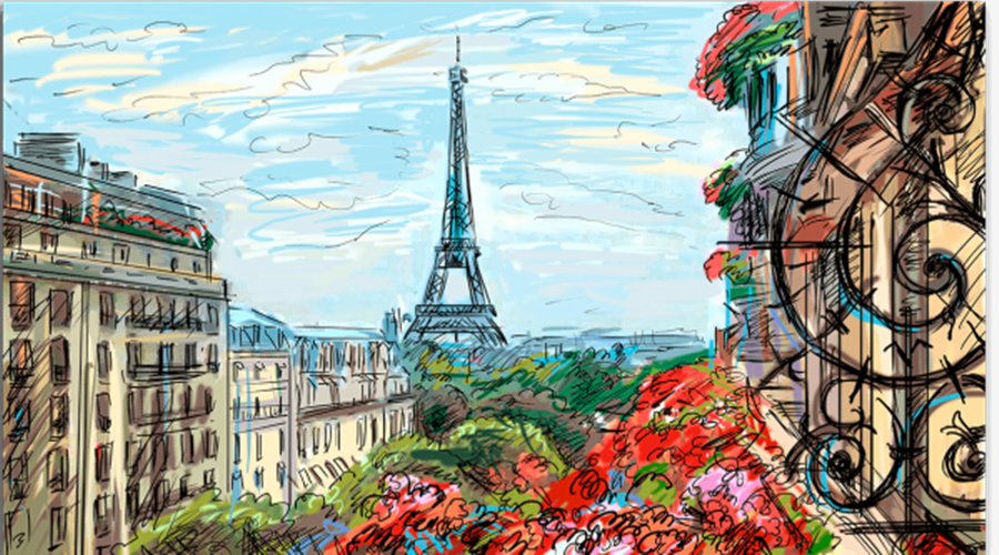 dipinto - Panorama di Parigi