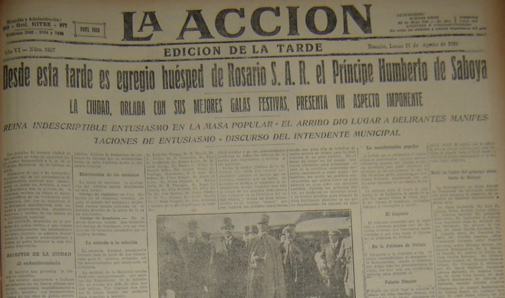 El último rey de Italia estuvo en Rosario - La Accion 11 08 1924 Visita De Umberto Di Savoia A Rosario