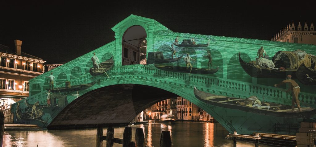 Romantic Streets Of Venice Italy. Rialto Bridge.