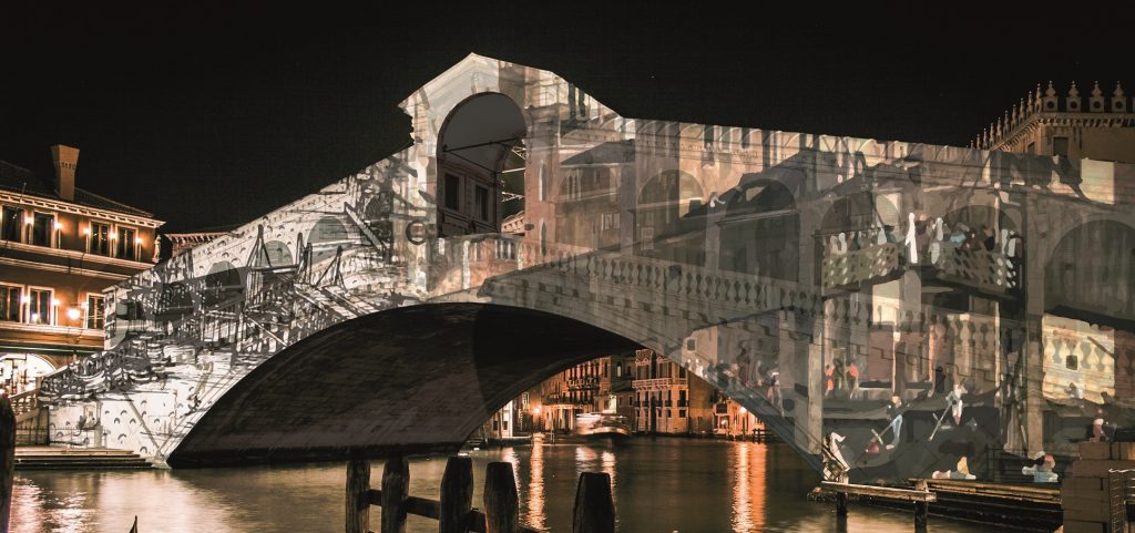 Romantic Streets Of Venice Italy. Rialto Bridge.