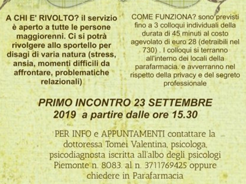 Psicologo In Parafarmacia informazioni utili