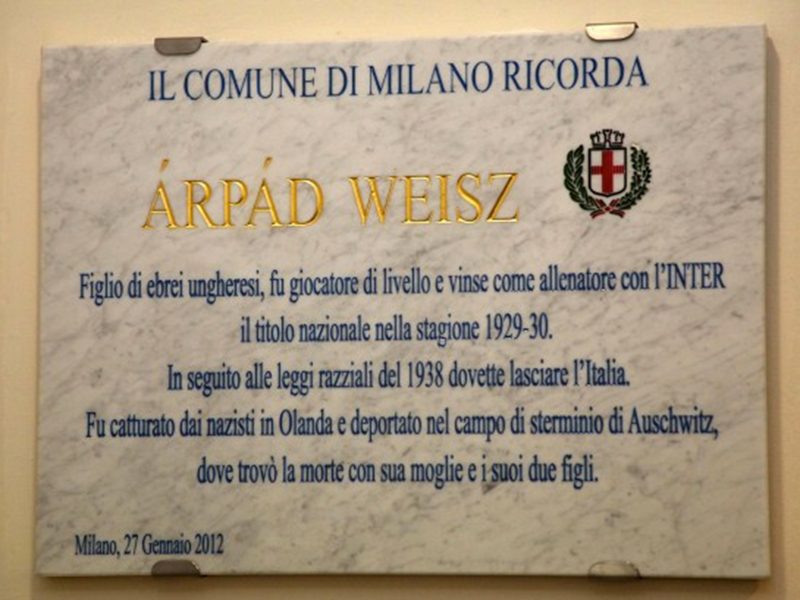 Targa commemorativa per Weisz Árpád, raccontato da Giovanni Cerutti